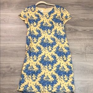 Talbots Yellow w/ Blue Floral Dress